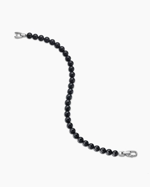 Mens Spiritual Beads Bracelet in Sterling Silver with Black Onyx, 6mm