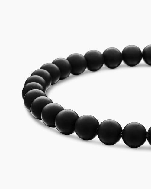 Mens Spiritual Beads Bracelet in Sterling Silver with Black Onyx, 6mm