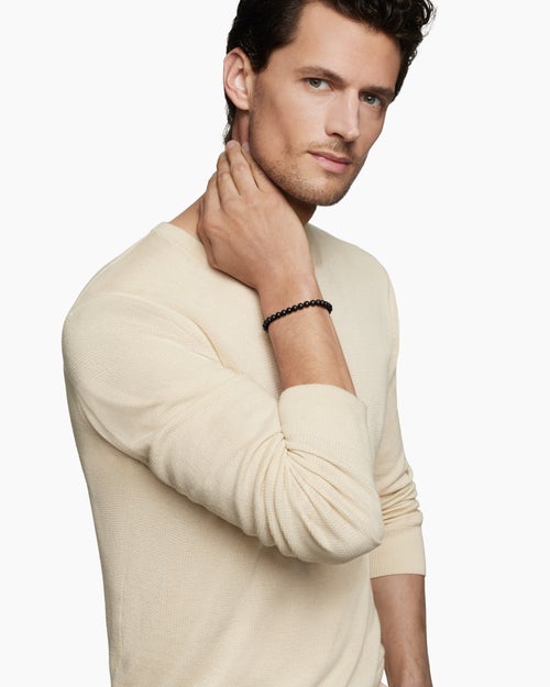 Mens Spiritual Beads Bracelet in Sterling Silver with Black Onyx, 6mm