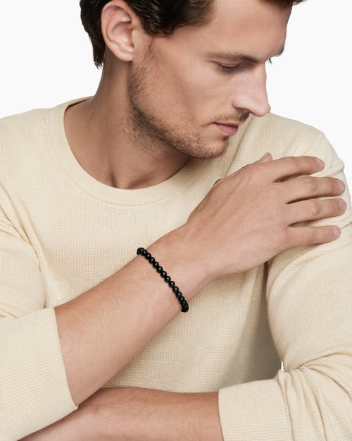 Mens Spiritual Beads Bracelet in Sterling Silver, 6mm