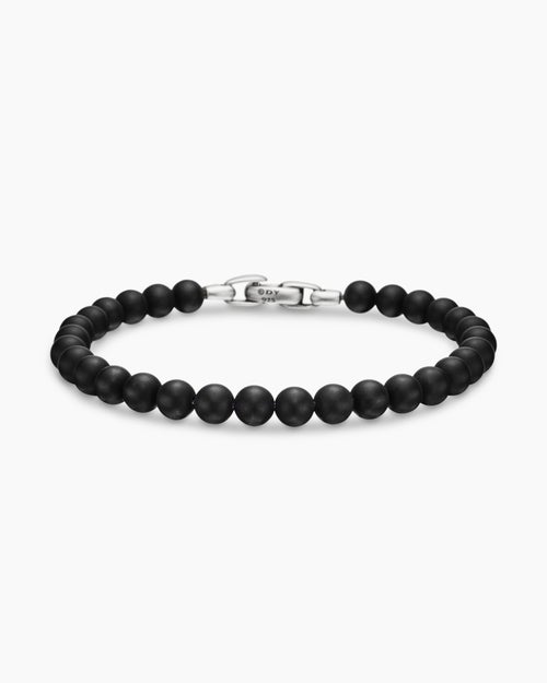 Mens Spiritual Beads Bracelet in Sterling Silver, 6mm