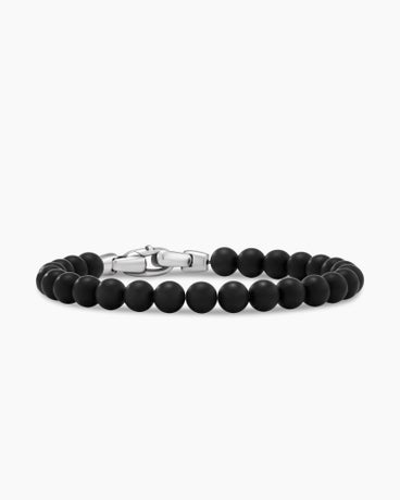 Spiritual Beads Bracelet in Sterling Silver with Black Onyx, 6mm