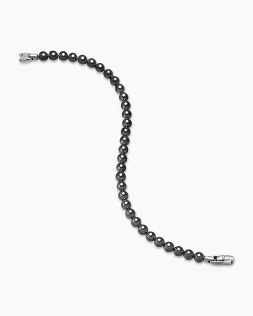 Mens Spiritual Beads Bracelet in Sterling Silver with Hematine, 6mm