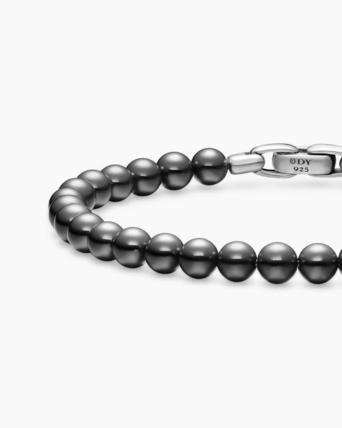 Mens Spiritual Beads Bracelet in Sterling Silver with Hematine, 6mm
