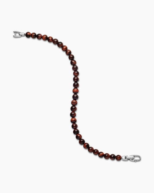 Mens Spiritual Beads Bracelet in Sterling Silver with Red Tiger’s Eye, 6mm