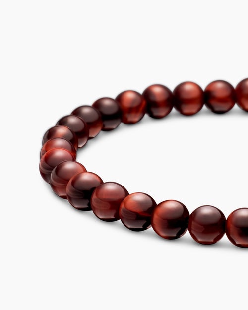Mens Spiritual Beads Bracelet in Sterling Silver with Red Tiger’s Eye, 6mm