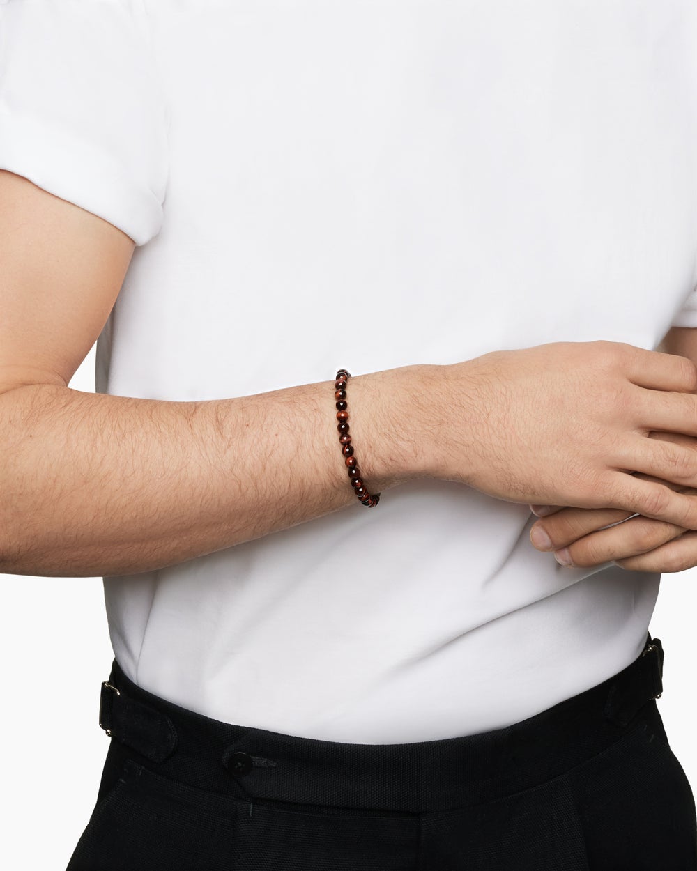Mens Spiritual Beads Bracelet in Sterling Silver, 6mm