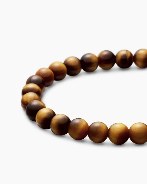 Mens Spiritual Beads Bracelet in Sterling Silver with Tiger’s Eye, 6mm