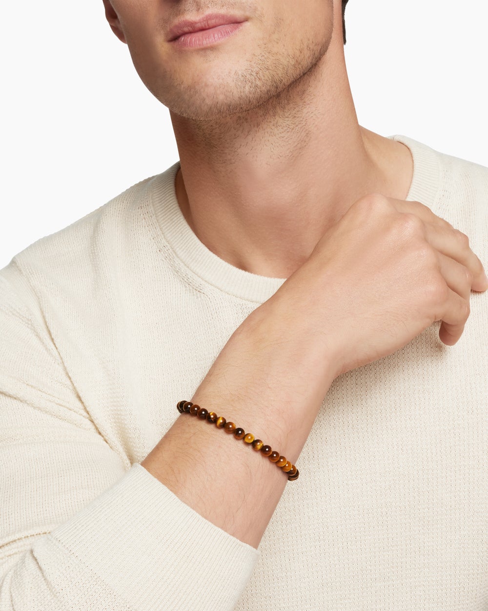 Mens Spiritual Beads Bracelet in Sterling Silver, 6mm