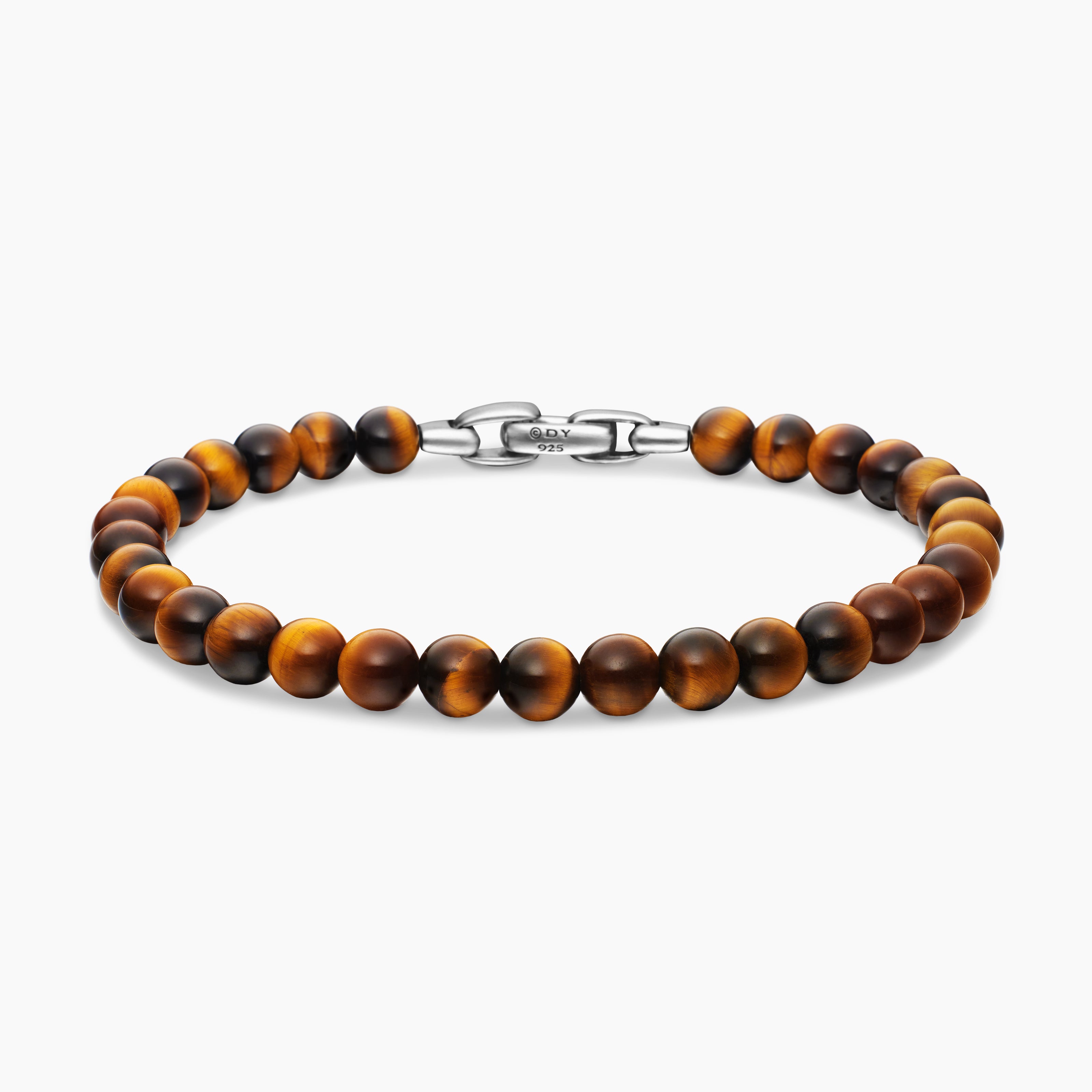 Mens Spiritual Beads Bracelet in Sterling Silver with Tiger&rsquo;s Eye, 6mm