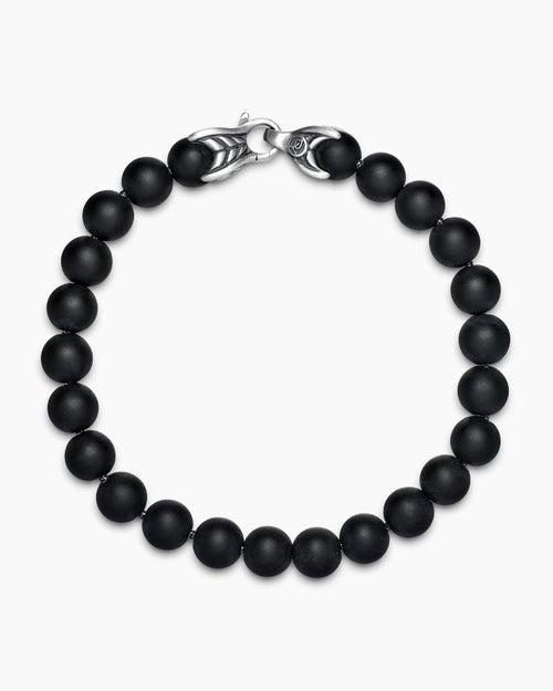 Mens Spiritual Beads Bracelet in Sterling Silver with Black Onyx, 8mm