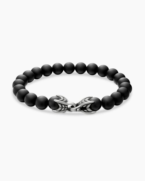 Mens Spiritual Beads Bracelet in Sterling Silver with Black Onyx, 8mm