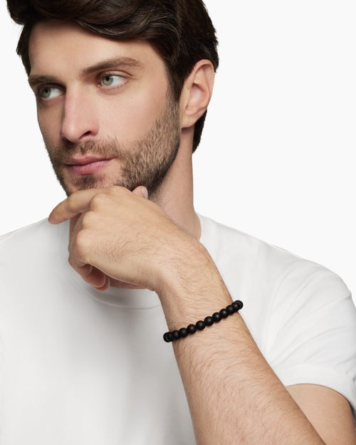 Mens Spiritual Beads Bracelet in Sterling Silver, 8mm