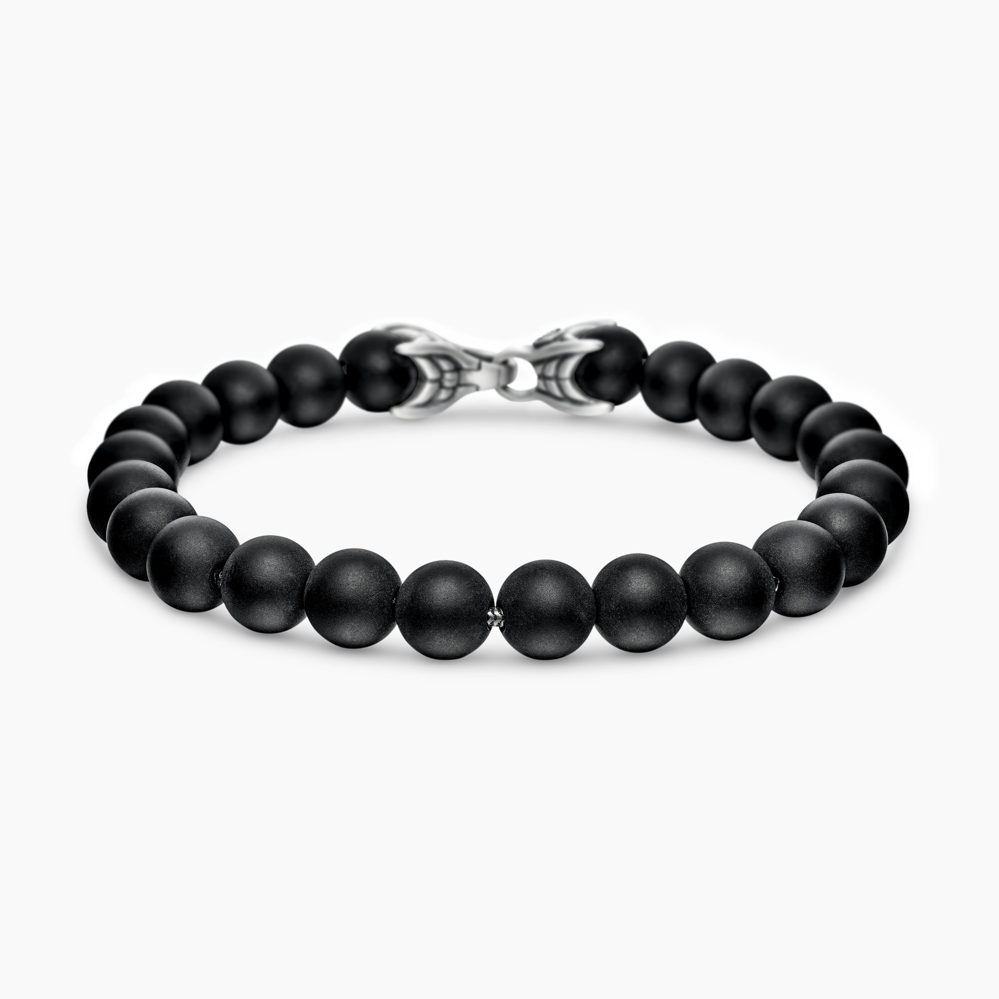 Mens Spiritual Beads Bracelet in Sterling Silver with Black Onyx, 8mm