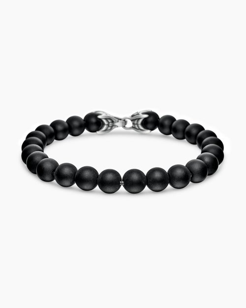Mens Spiritual Beads Bracelet in Sterling Silver with Black Onyx, 8mm