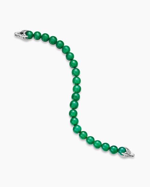 Mens Spiritual Beads Bracelet in Sterling Silver with Green Onyx, 8mm