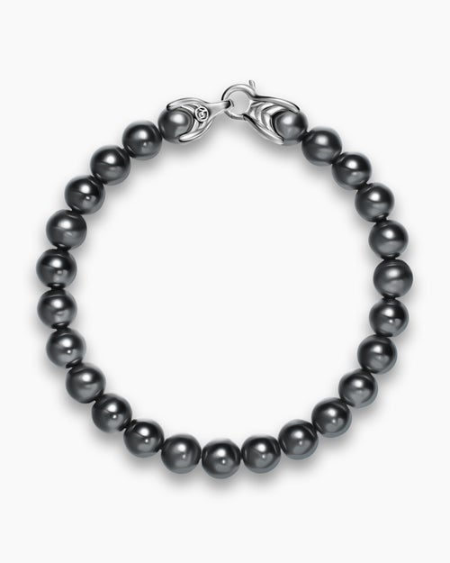 Mens Spiritual Beads Bracelet in Sterling Silver with Hematine, 8mm