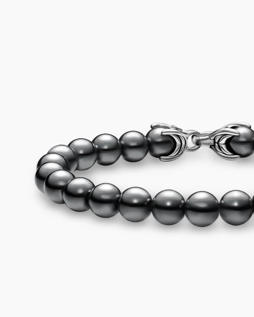 Mens Spiritual Beads Bracelet in Sterling Silver with Hematine, 8mm