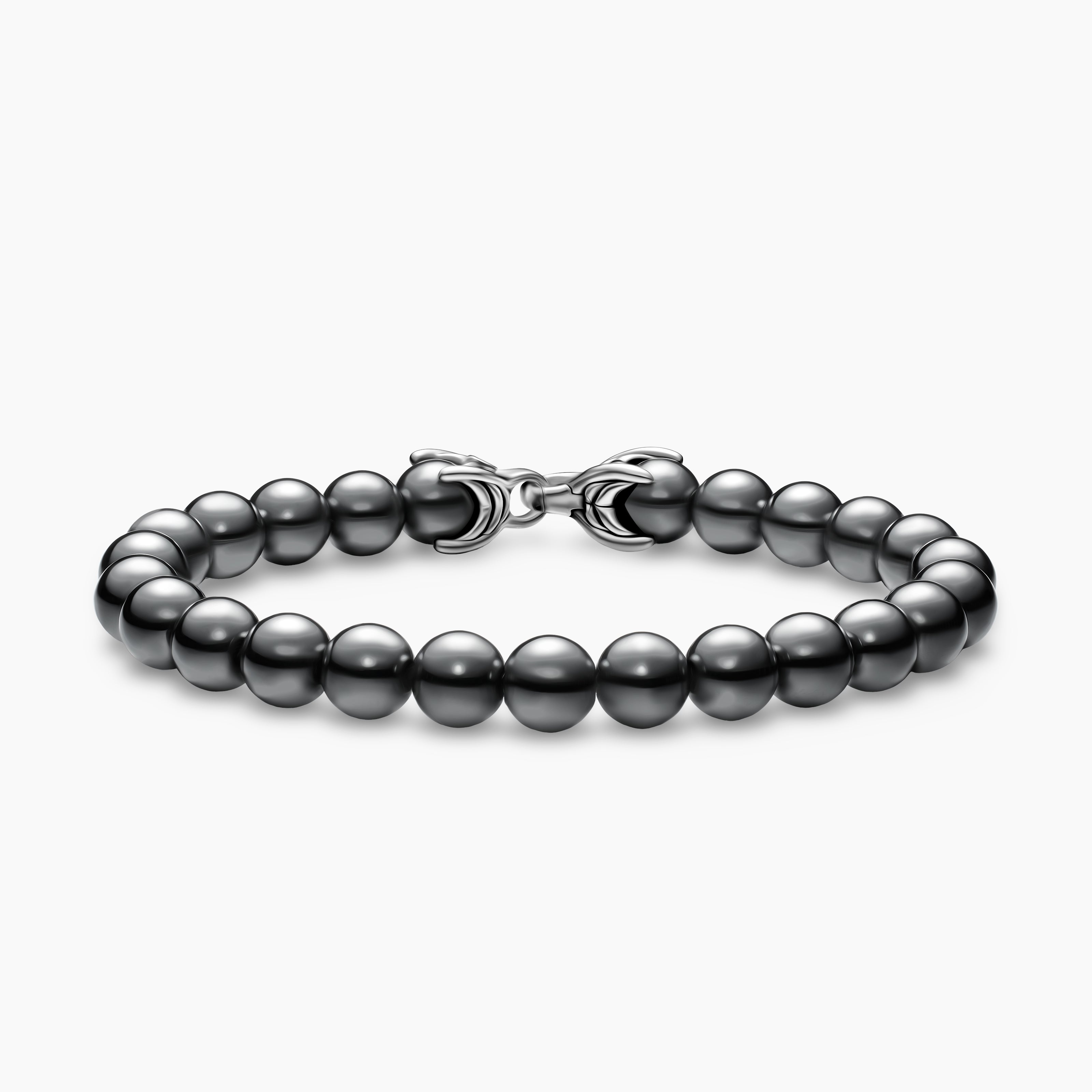 Mens Spiritual Beads Bracelet in Sterling Silver with Hematine, 8mm