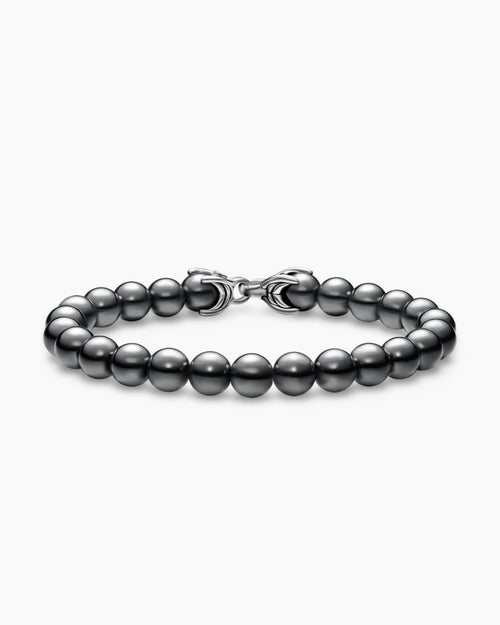 Mens Spiritual Beads Bracelet in Sterling Silver with Hematine, 8mm