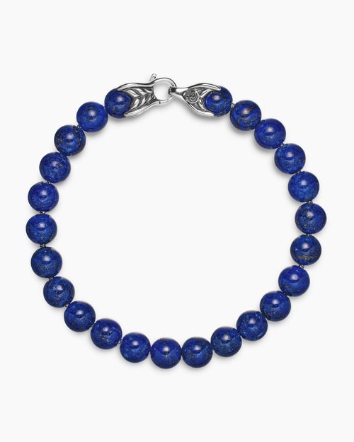 Mens Spiritual Beads Bracelet in Sterling Silver with Lapis, 8mm