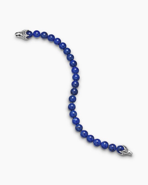 Mens Spiritual Beads Bracelet in Sterling Silver with Lapis, 8mm