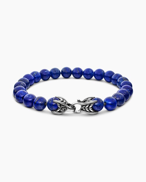 Mens Spiritual Beads Bracelet in Sterling Silver with Lapis, 8mm
