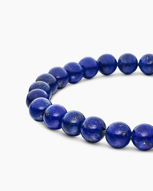 Mens Spiritual Beads Bracelet in Sterling Silver with Lapis, 8mm