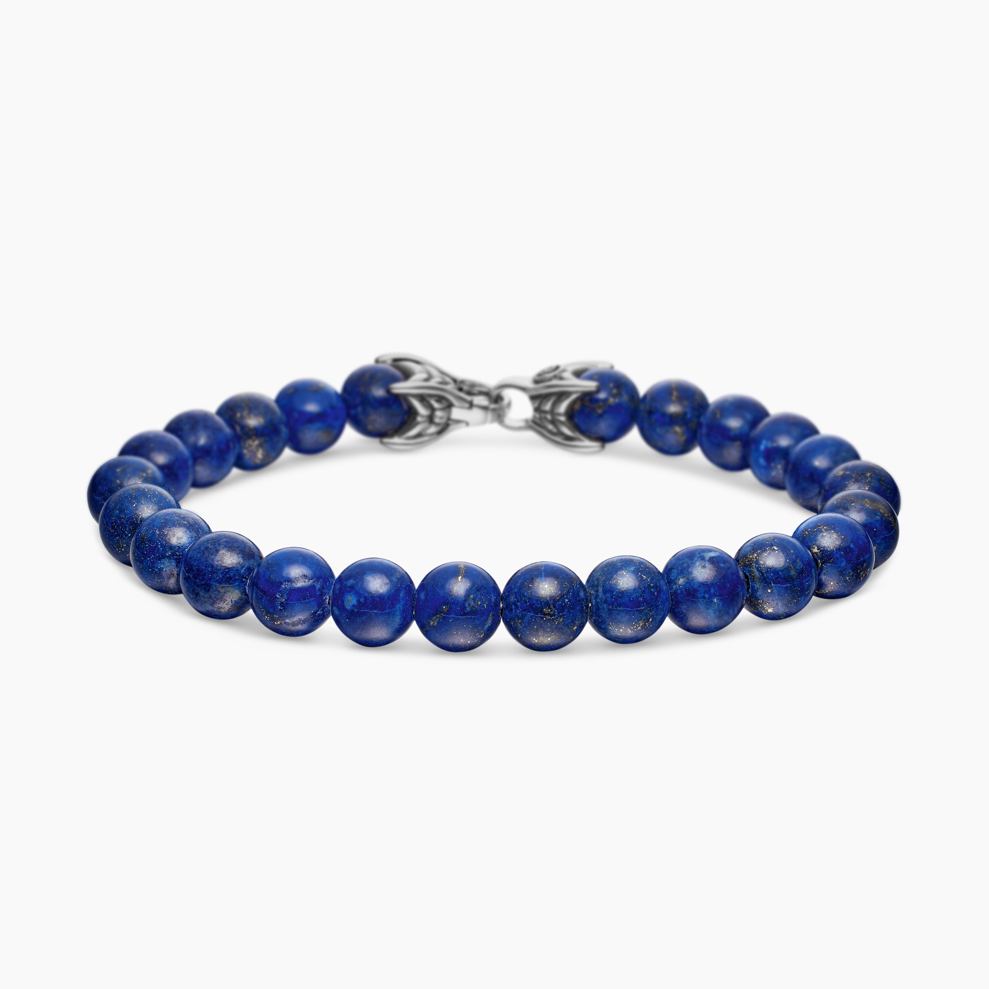 Mens Spiritual Beads Bracelet in Sterling Silver with Lapis, 8mm