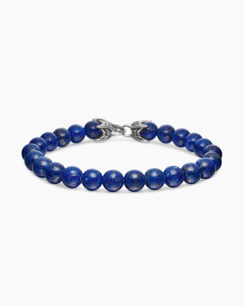 Mens Spiritual Beads Bracelet in Sterling Silver with Lapis, 8mm
