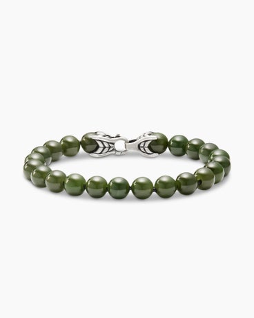 Spiritual Beads Bracelet in Sterling Silver with Nephrite Jade, 8mm