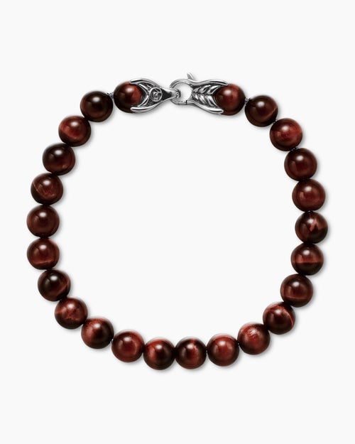 Mens Spiritual Beads Bracelet in Sterling Silver with Red Tiger’s Eye, 8mm