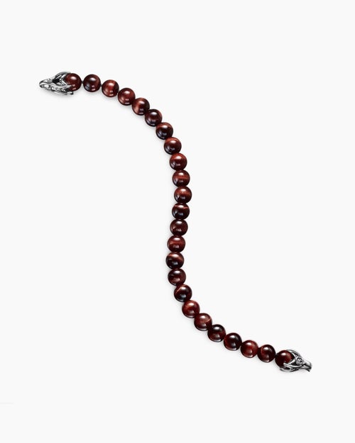 Mens Spiritual Beads Bracelet in Sterling Silver with Red Tiger’s Eye, 8mm