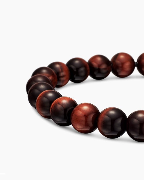 Mens Spiritual Beads Bracelet in Sterling Silver with Red Tiger’s Eye, 8mm