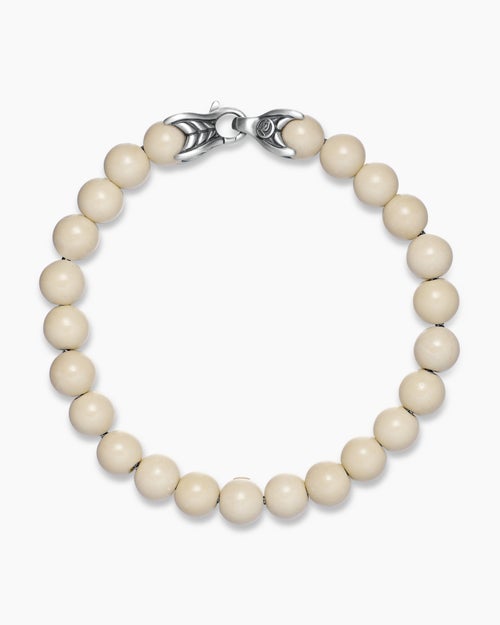 Mens Spiritual Beads Bracelet in Sterling Silver with River Stone, 8mm