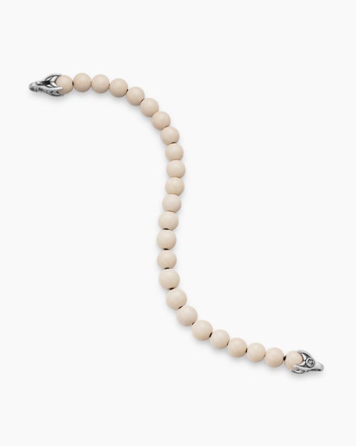 Mens Spiritual Beads Bracelet in Sterling Silver with River Stone, 8mm