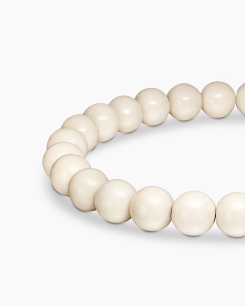 Mens Spiritual Beads Bracelet in Sterling Silver with River Stone, 8mm