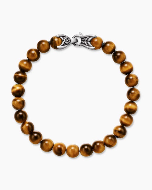 Mens Spiritual Beads Bracelet in Sterling Silver with Tiger’s Eye, 8mm