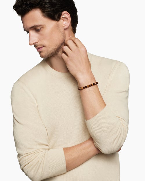 Mens Spiritual Beads Bracelet in Sterling Silver, 8mm