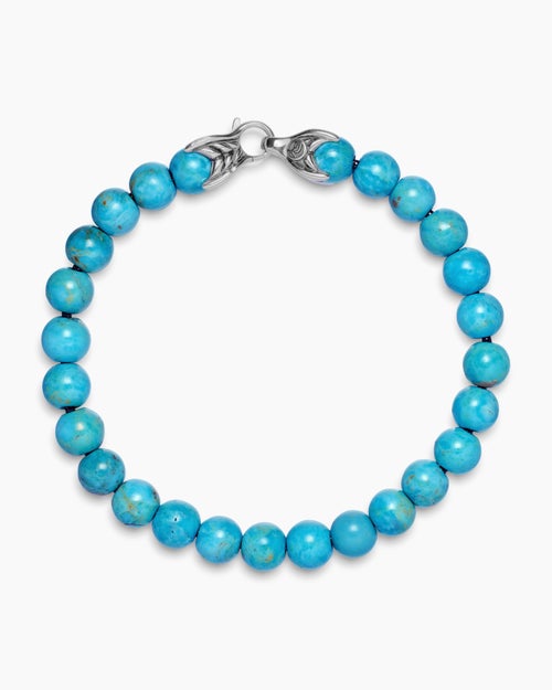 Mens Spiritual Beads Bracelet in Sterling Silver with Turquoise, 8mm