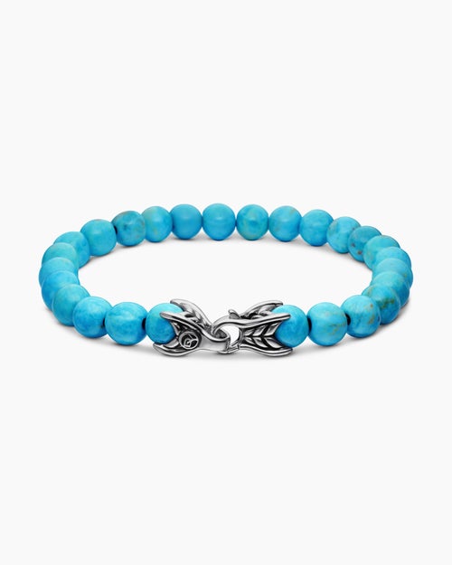 Mens Spiritual Beads Bracelet in Sterling Silver with Turquoise, 8mm