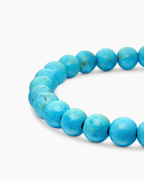 Mens Spiritual Beads Bracelet in Sterling Silver with Turquoise, 8mm