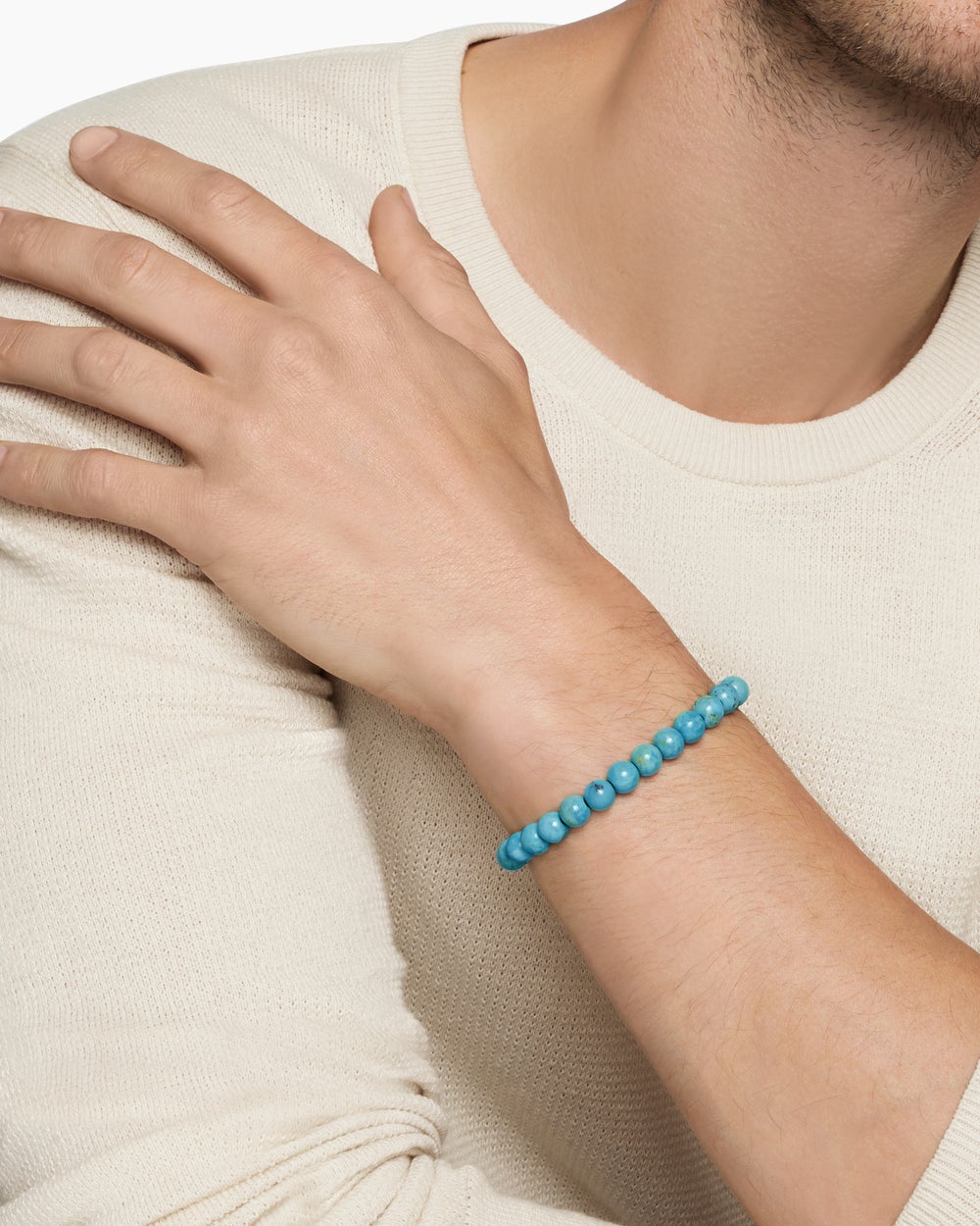 Mens Spiritual Beads Bracelet in Sterling Silver, 8mm
