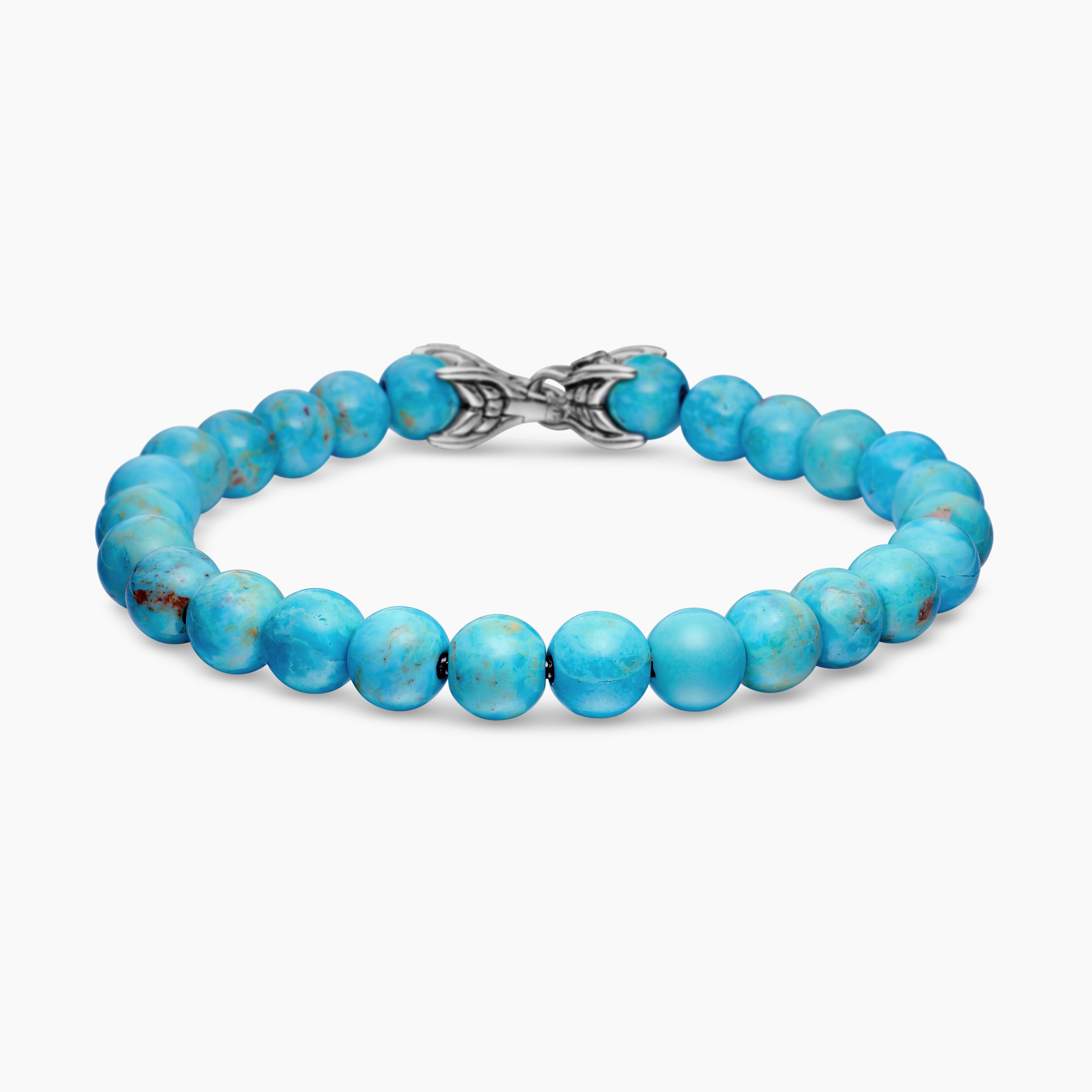 Mens Spiritual Beads Bracelet in Sterling Silver with Turquoise, 8mm