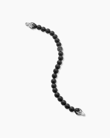 Spiritual Beads Bracelet in Sterling Silver with Black Onyx and Pavé Black Diamond Station, 8mm