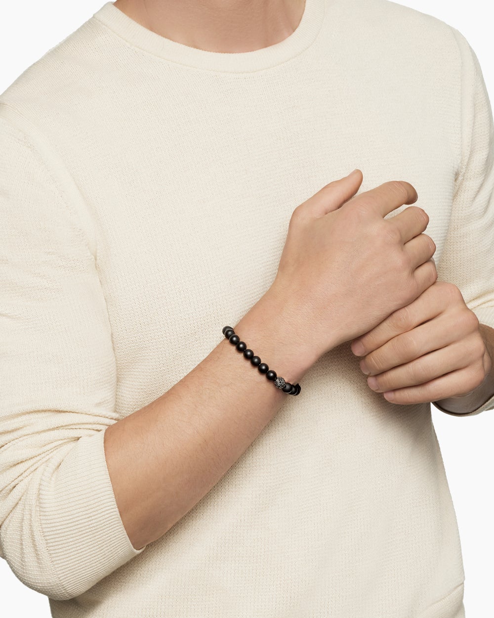Bracelet Spiritual Beads en argent sterling à motif intercalé serti en pavé, 8 mm hommes