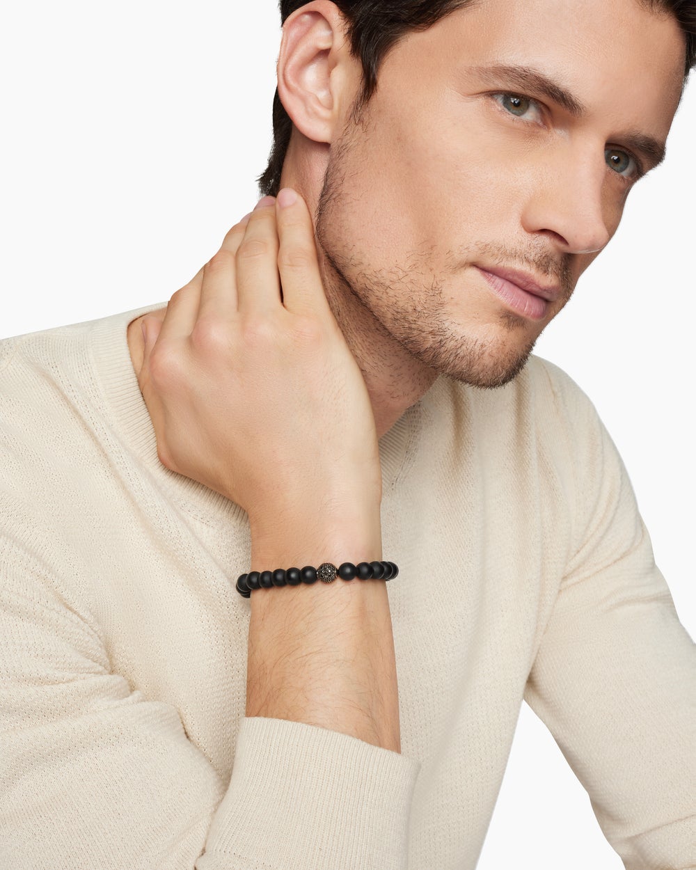 Bracelet Spiritual Beads en argent sterling à motif intercalé serti en pavé, 8 mm hommes