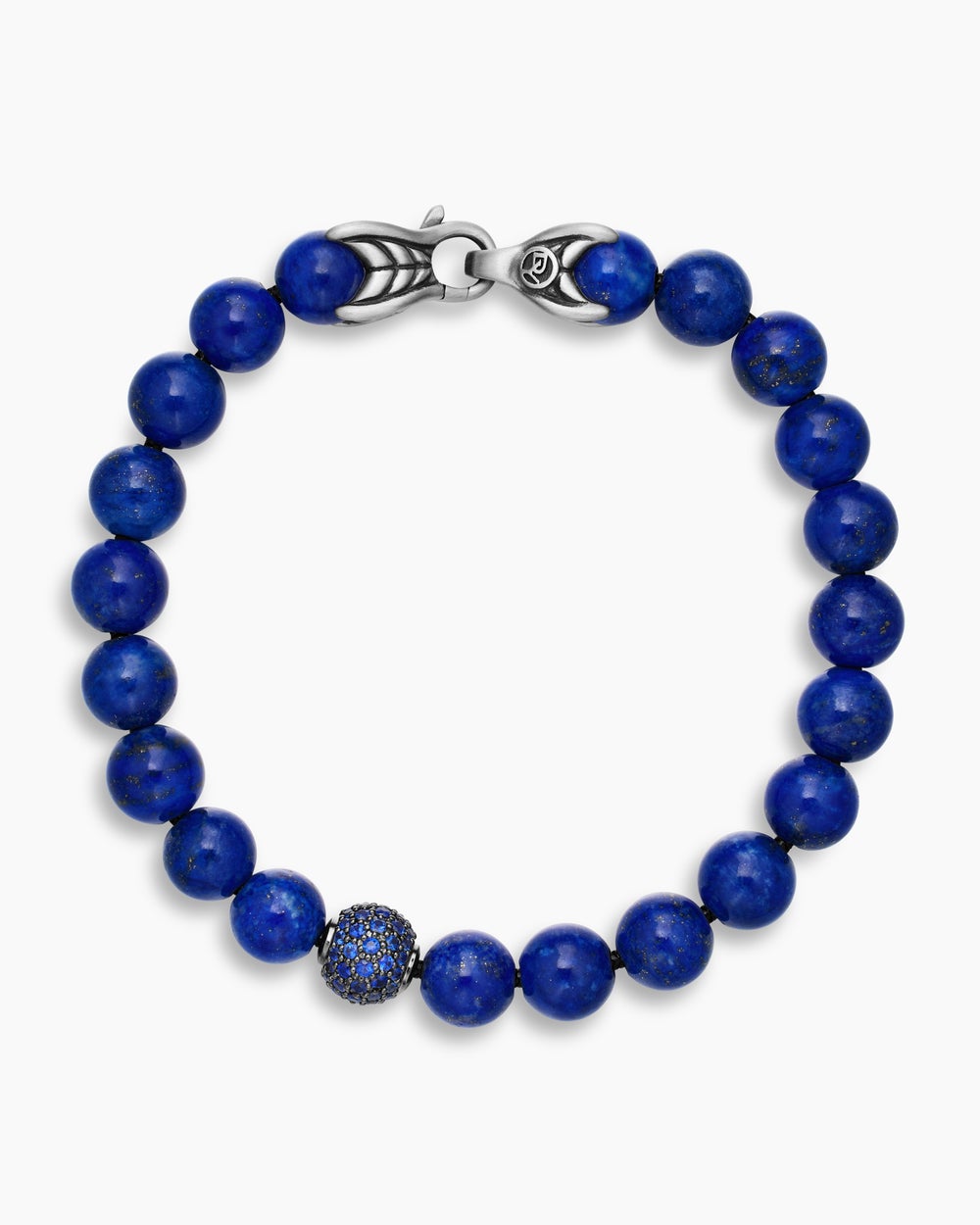 Mens Spiritual Beads Bracelet in Sterling Silver with Pavé Station, 8mm