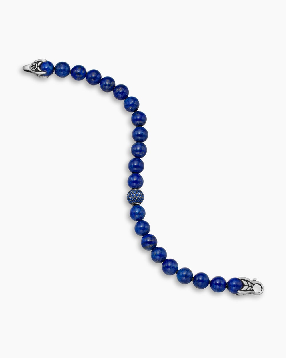 Mens Spiritual Beads Bracelet in Sterling Silver with Pavé Station, 8mm
