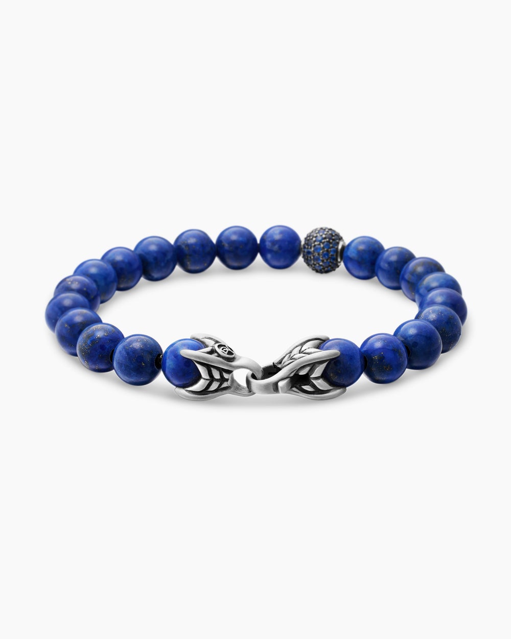 Mens Spiritual Beads Bracelet in Sterling Silver with Pavé Station, 8mm